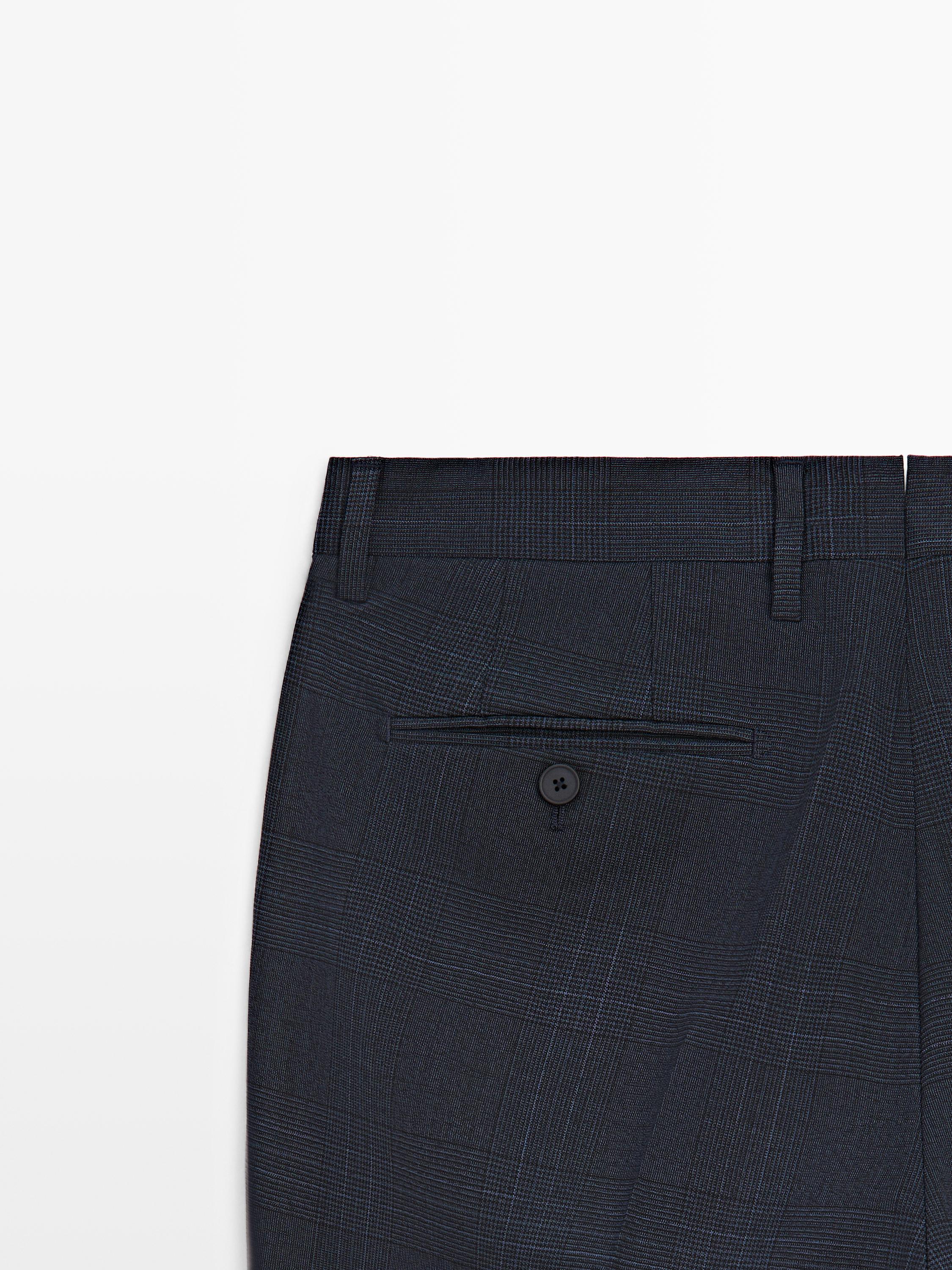 Cool wool blend check suit trousers